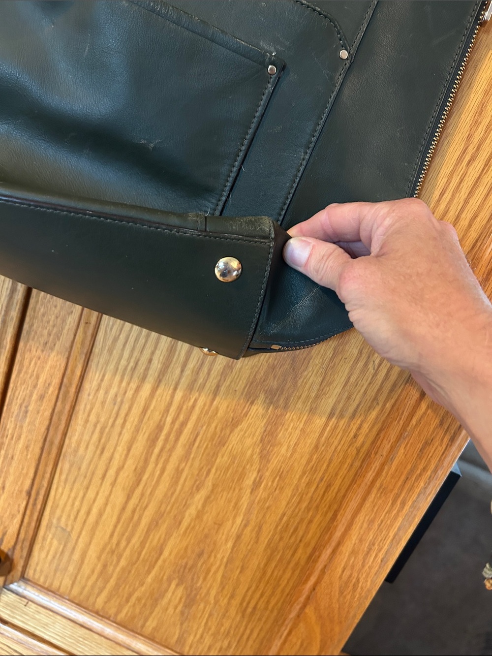 Coach Dark Green Leather Tote with Front Pocket and Silver Hardware - Picture 6 of 13